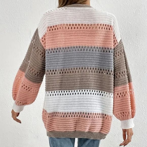 ⬆️💲15 BuNdLEd ⬆️ Women's Colorblock Nuetral Tones Open Cardigan - Picture 6 of 10